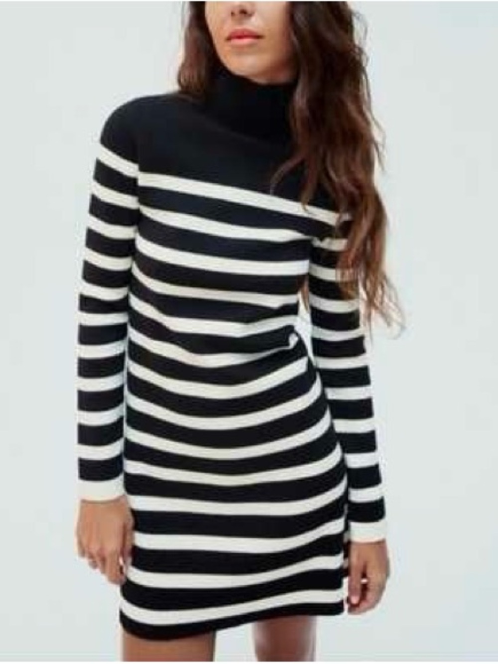 Zara Striped Turtleneck Sweater Dress Black White Long Sleeve Classic Chic M